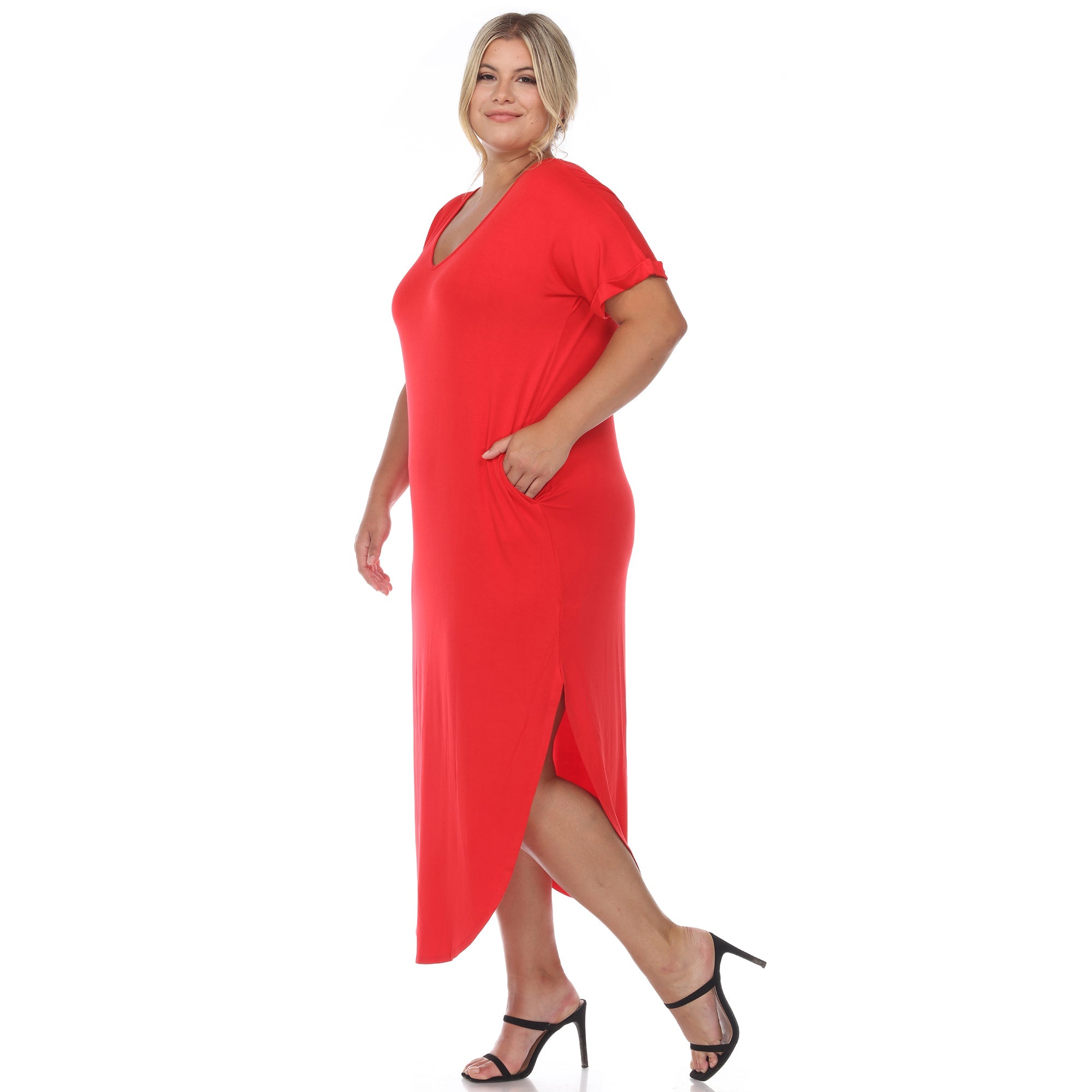 Short Sleeve V-neck Maxi Dress - Plus
