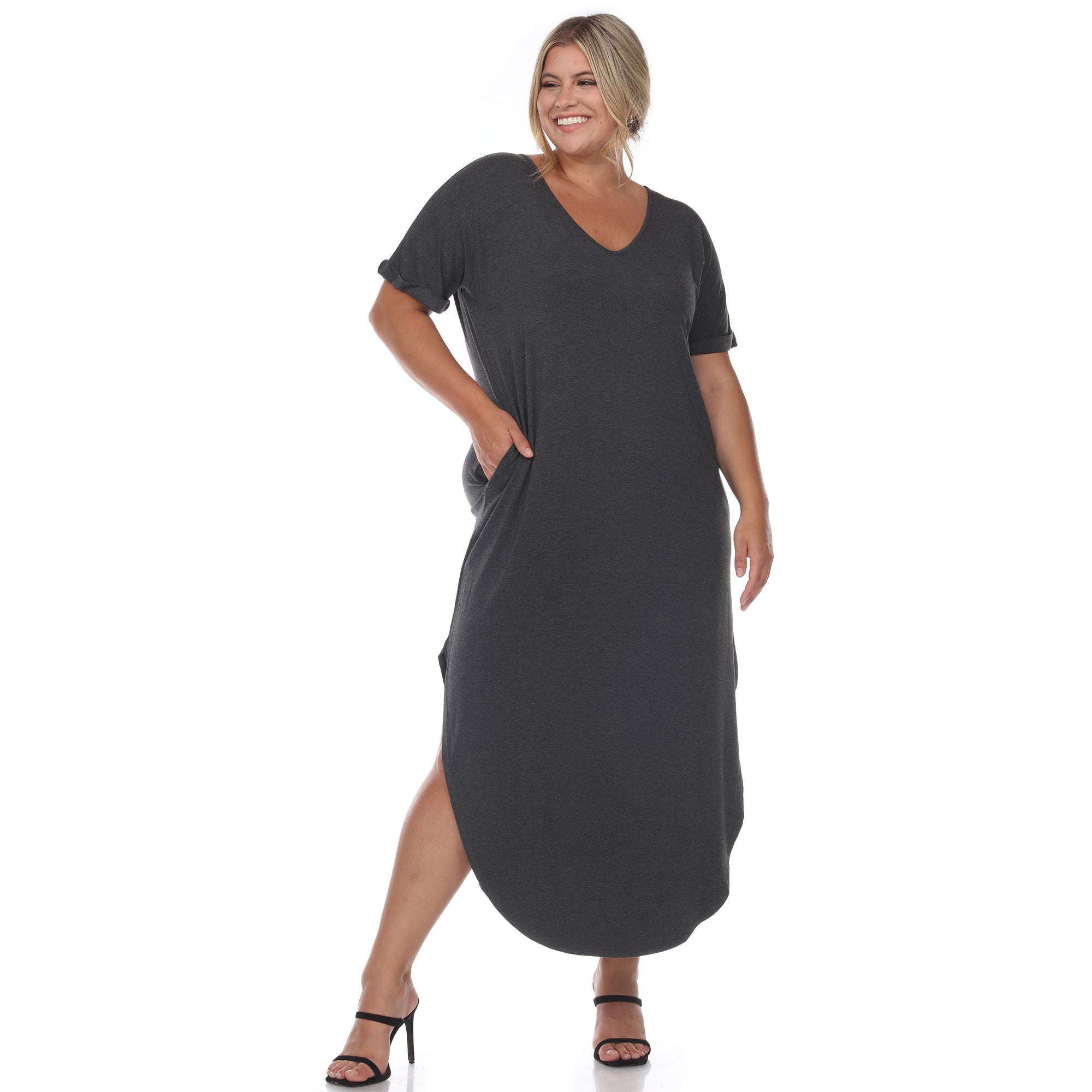 Short Sleeve V-neck Maxi Dress - Plus