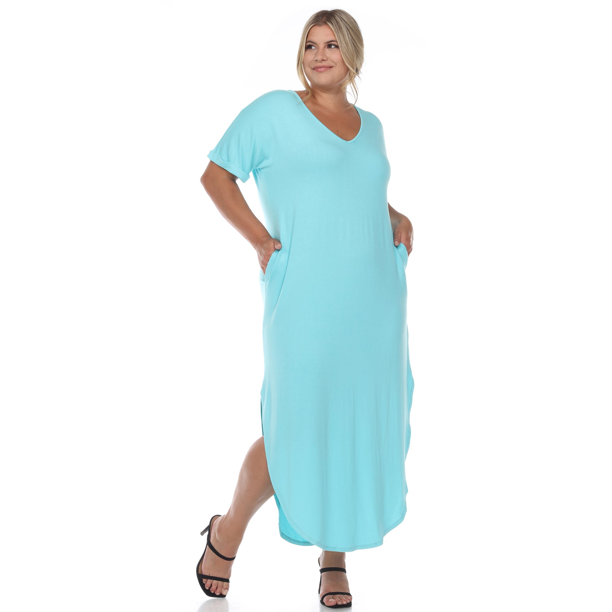 Short Sleeve V-neck Maxi Dress - Plus