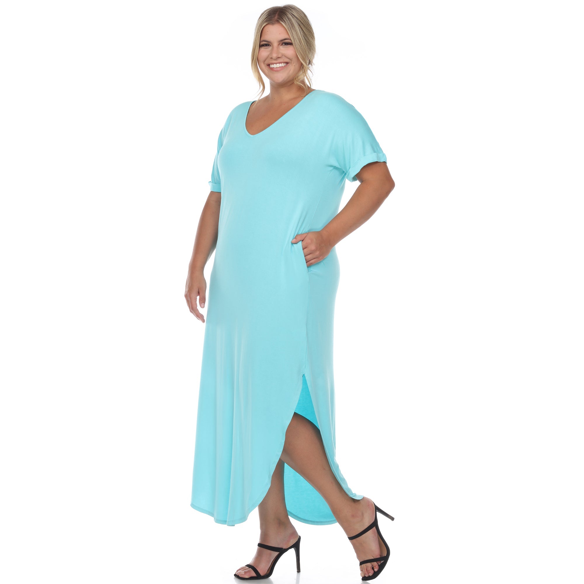 Short Sleeve V-neck Maxi Dress - Plus
