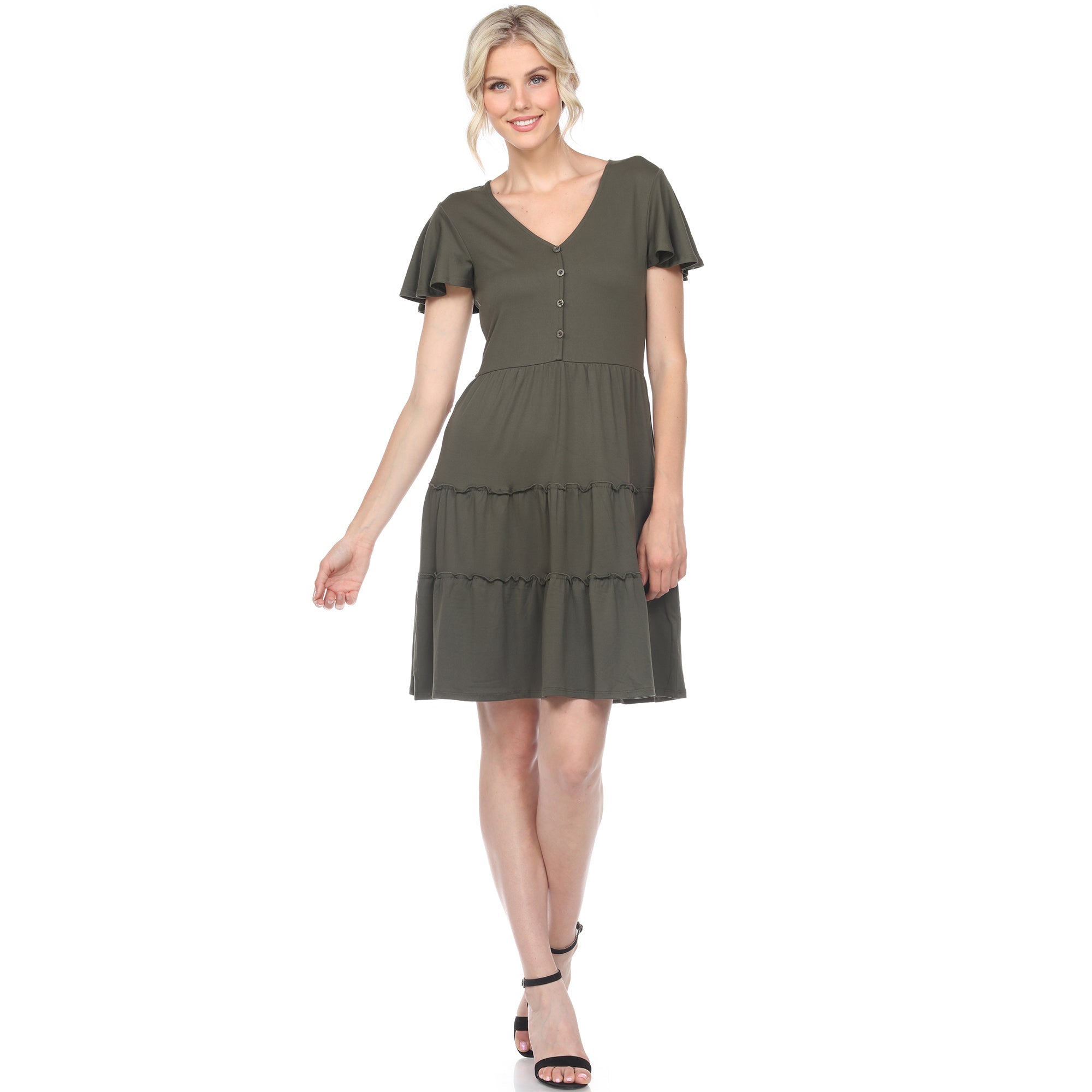 Short Sleeve V-neck Tiered Dress