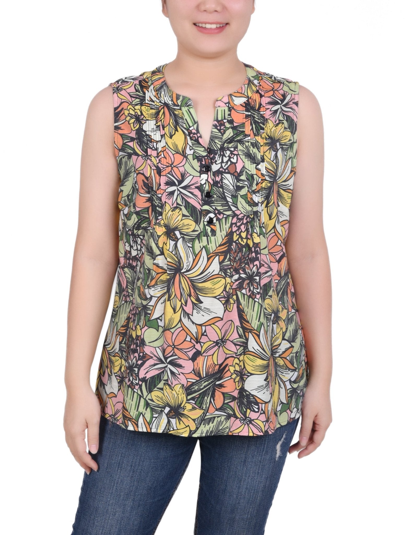 Sleeveless Pintucked Blouse - Petite