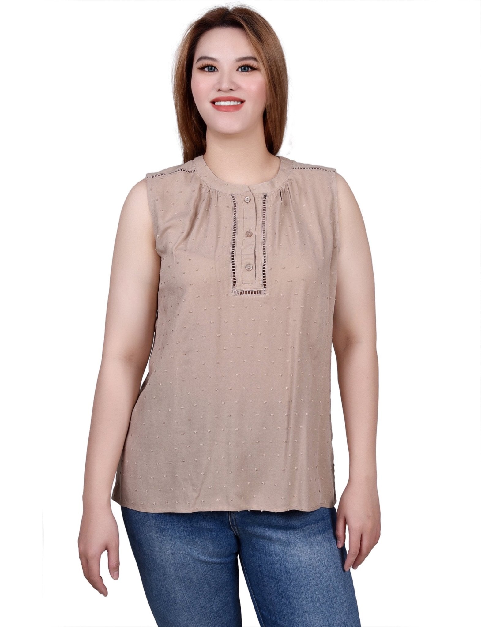 Sleeveless Swiss Dot Blouse - Petite