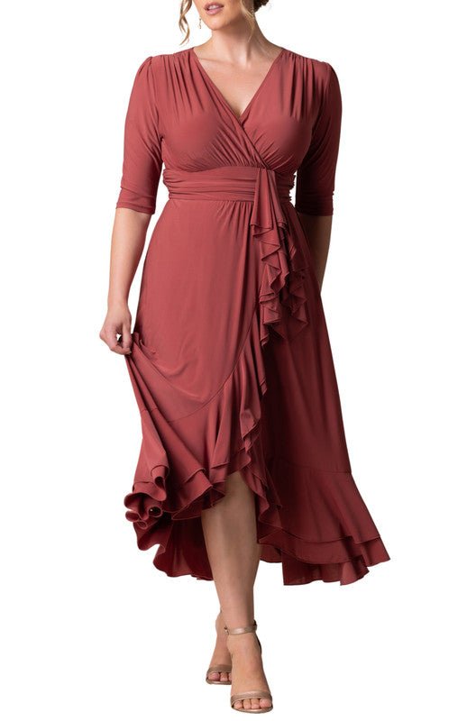 Veronica Ruffled Evening Gown, Rosy - Plus