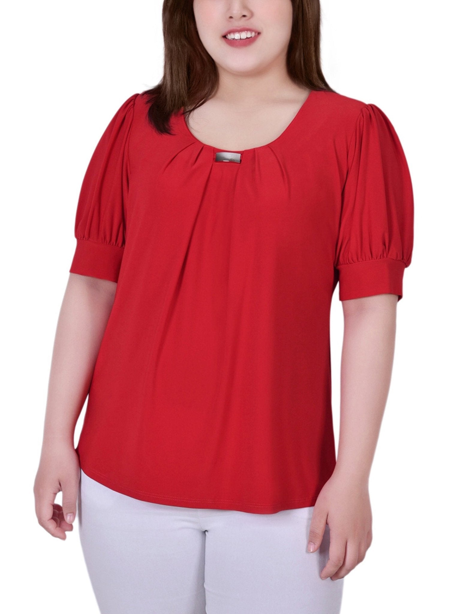 Bittersweet Short Sleeve Balloon Sleeve Top With Hardware - Plus