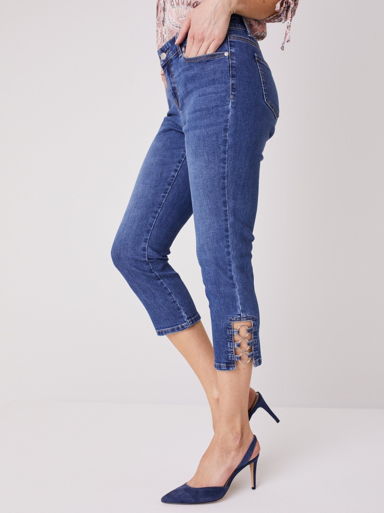 Westport Signature 5 Pocket Capri With Hardware Trim On Hem Jean