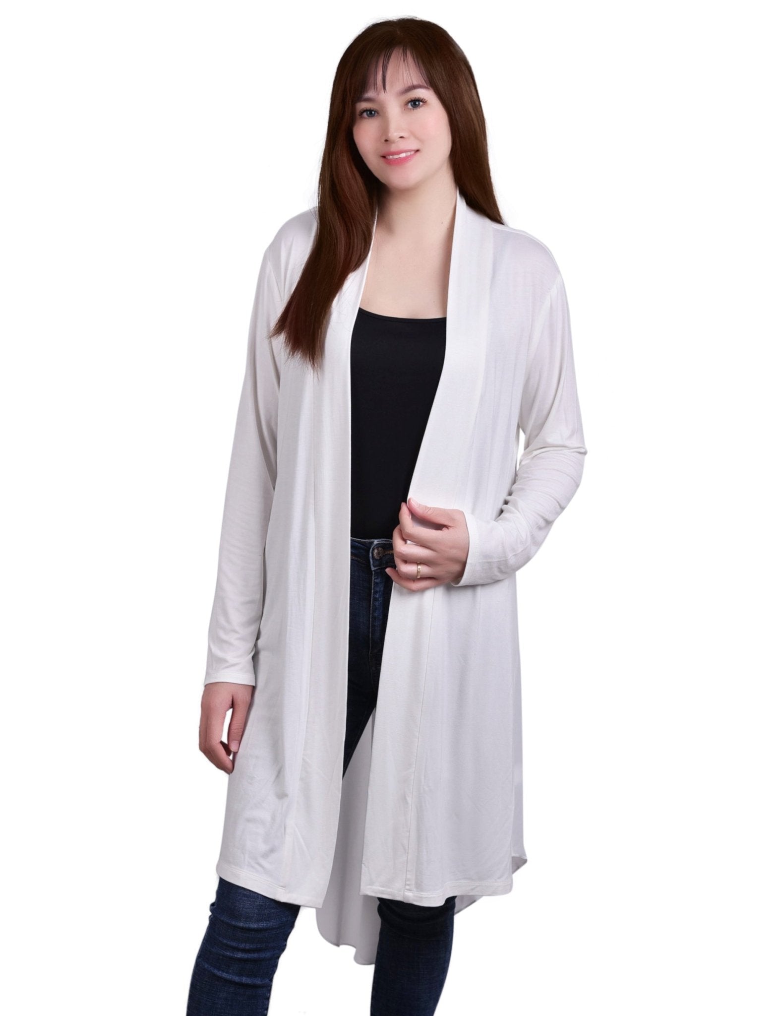 White Long Sleeve Knit Cardigan With Chiffon Back