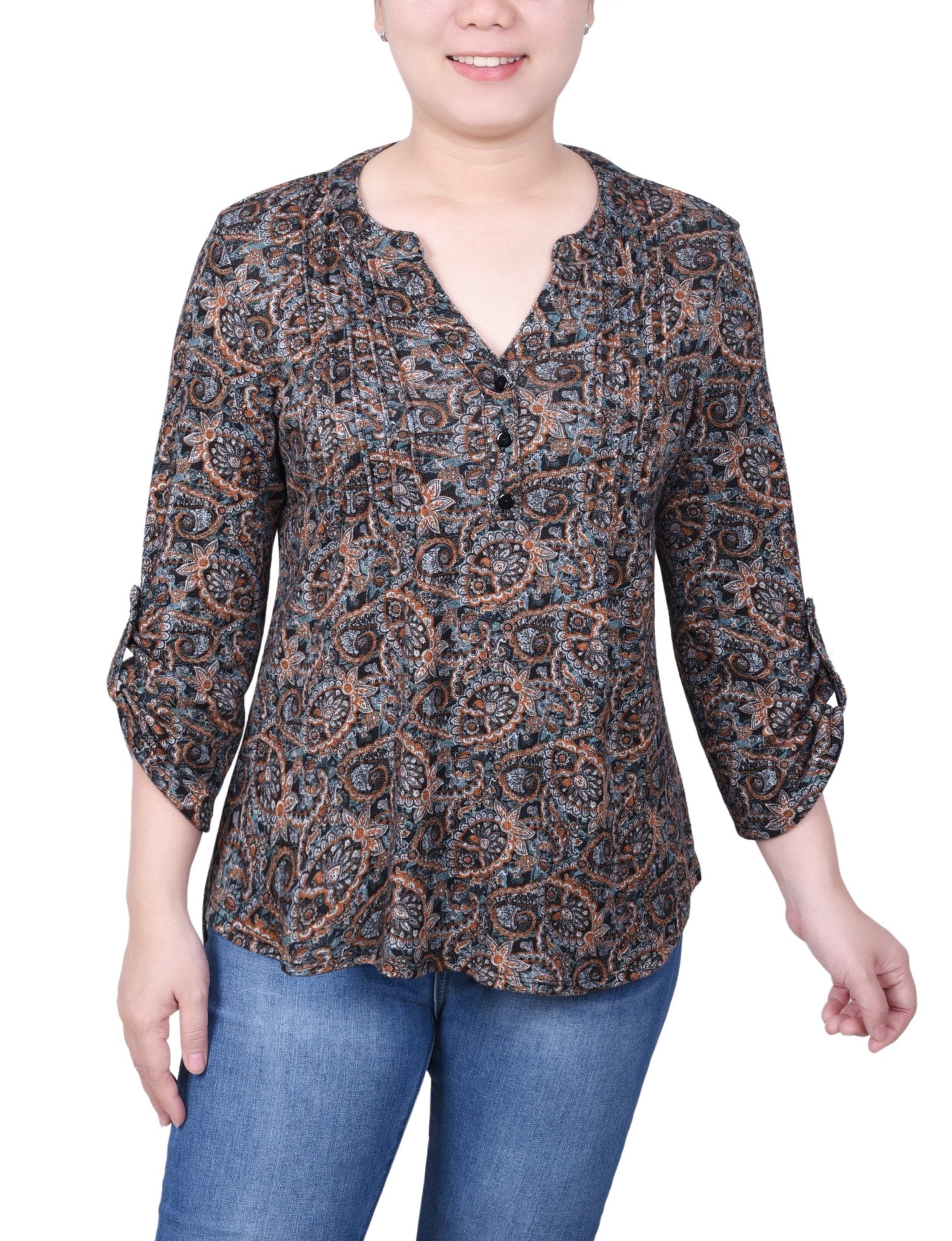 3/4 Length Roll Sleeve Top - Petite